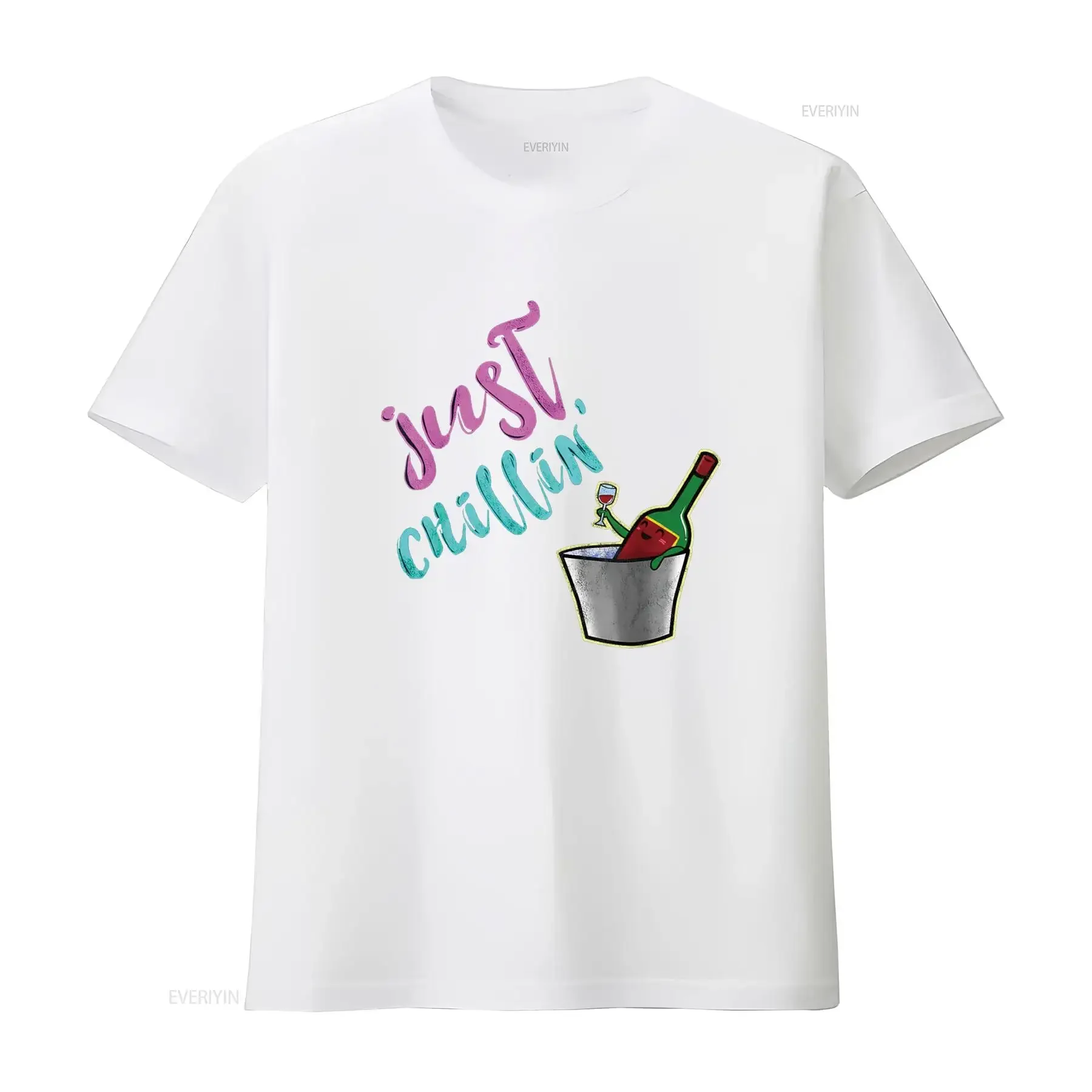 Funny Cute Just Chillin Wine Bottle T Shirt vintage Washed Versatile graphic Comfortable Breathable Unisex Casual streetwear view 4