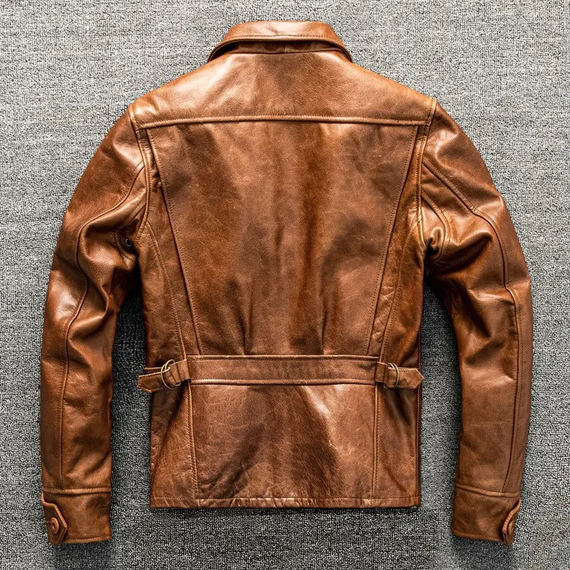 Classic corner top layer cowhide leather for men workwear motorcycle suit short fitted coat