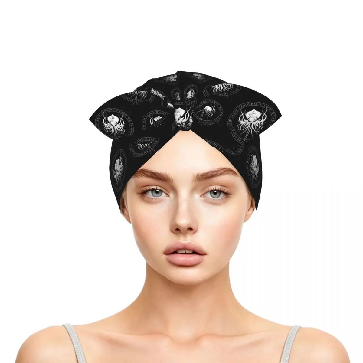 Lovecraft Great Cthulhu Sleep Bonnet Double Layer with Adjustable Bow, Reversible Hair Cap for Curly Braids Hair