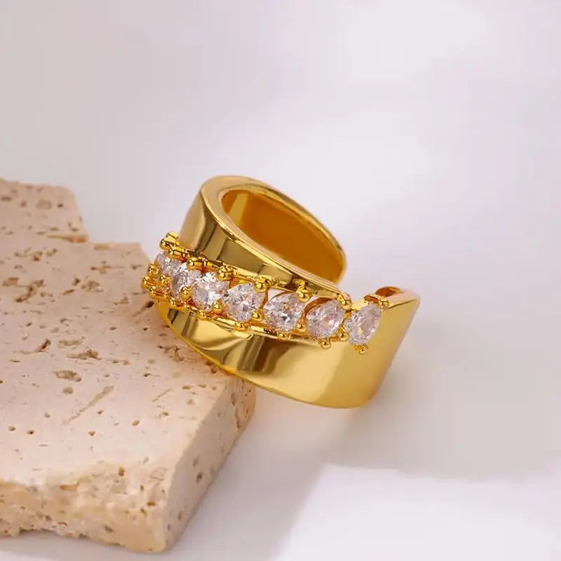 Luxury Water Drops Zircon Rings for Women Stainless Steel Gold Color Wedding Couple Ring Aesthetic Jewelry Gift anillos mujer