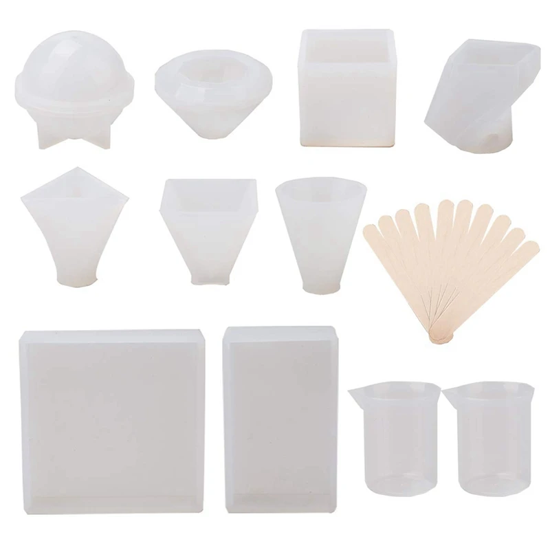 

21 Pcs Resin Molds,Silicone Jewelry Molds For Casting Resin Square/Pyramid/Sphere/Diamond/Stone/Cone Resin Mold With Measuring C