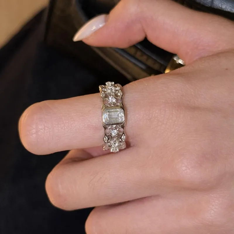 خمر Buchi نمط الدانتيل جوفاء السكر مكعب الدائري المرأة مطعمة الزركون أزياء رائعة أناقة عالية الشعور السبابة البنصر #1