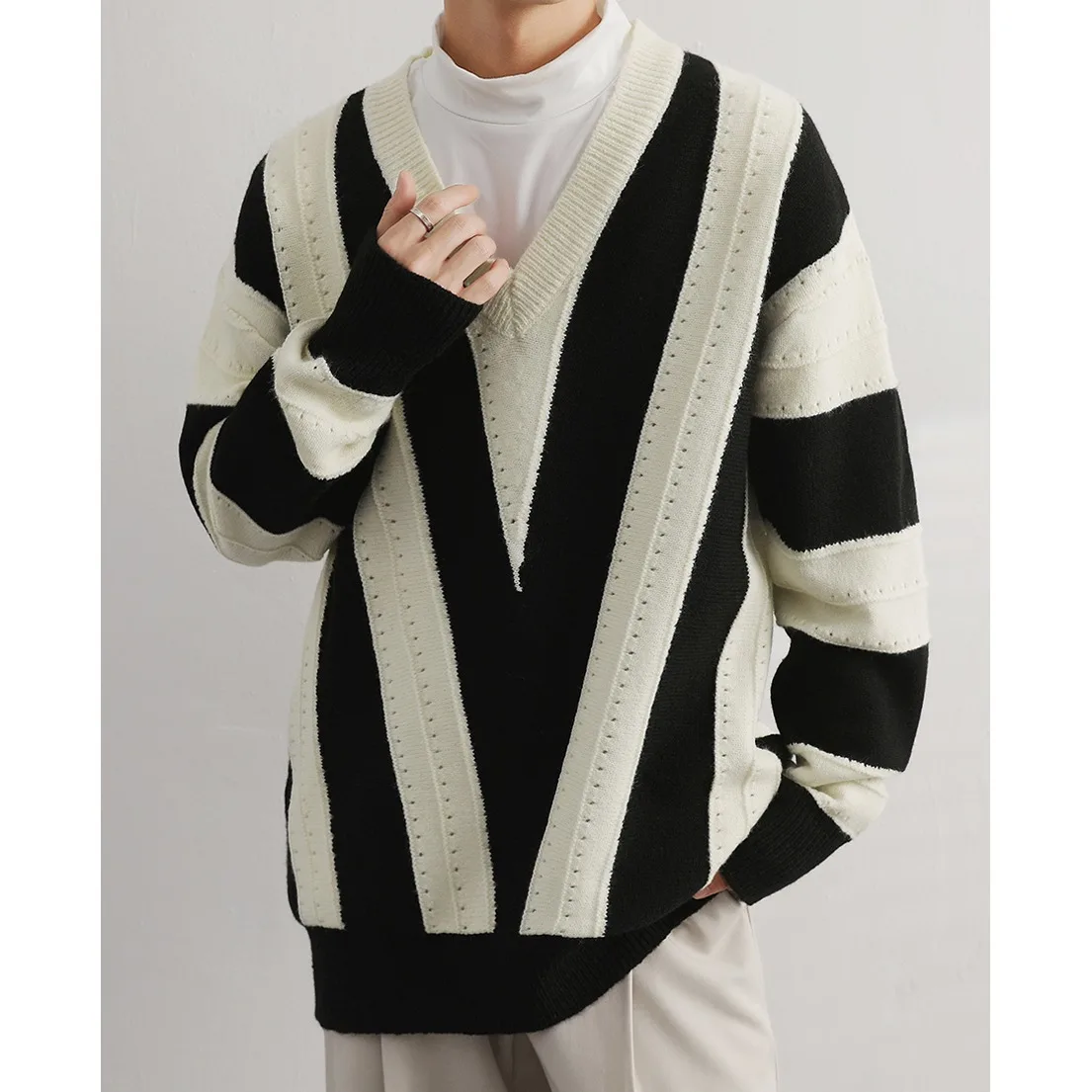 

Коврик Cleanfit, большой вязаный свитер с v-образным вырезом, модный мужской ленивый цветной трикотаж, осень-зима, свободный крой, круглый Ne Pu...