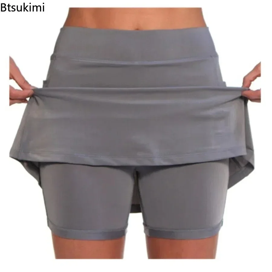 Nuovo 2025 Fitness da donna Casual Vita alta Gonna sportiva Pantaloncini da corsa Tennis Pantaloncini traspiranti Pantaloni al ginocchio con tasche