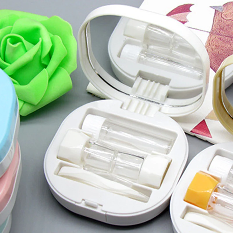 

1Pc White Contact Lens Case With Mirror Women Man Unisex Contact Lenses Box Eyes Contact Lens Container Lovely Travel Kit Box