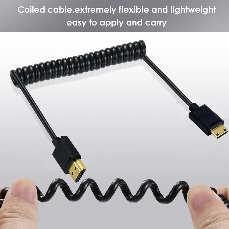 4K * 2K @ 60HZ OD 3.2mm Mini HDMI do HDMI kompatybilny kabel spiralny HDMI 2.0 do 90 stopni Mini HDMI Stretch kabel sprężynowy