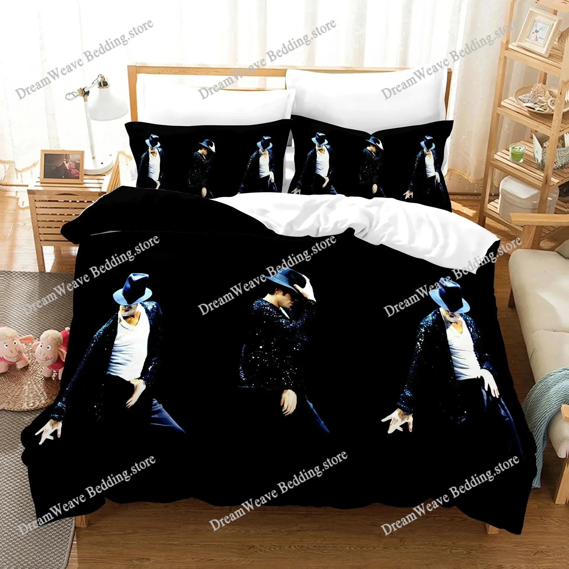3D Printed Michael Jackson Bedding Set,Pink Quilt Duvet,Star Peripheral Family Decoration Home Warm Textile Cover Bedclothes Set