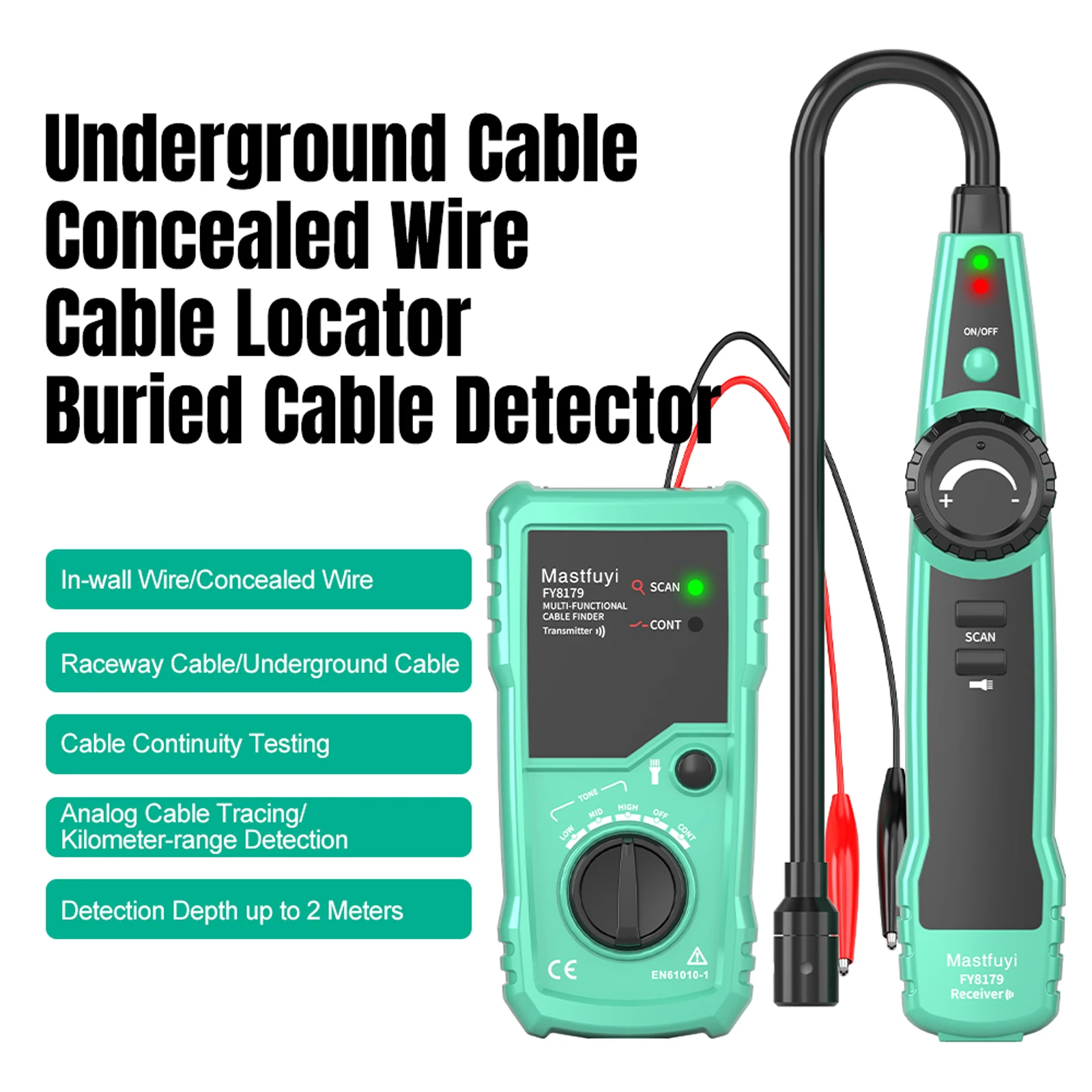 MASTFUYI Professional Underground Cable Locator Network Cable Telephone Cable Concealed Wire Locator Depth 2m Range 3000m