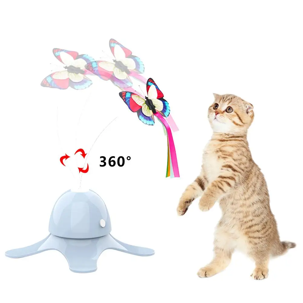 Electronic Pet Cat Toy Smart Automatic Funny Cat Exercise Toy Electric Rotating Kitten Toys Butterfly Cat Stick Interactive Toy