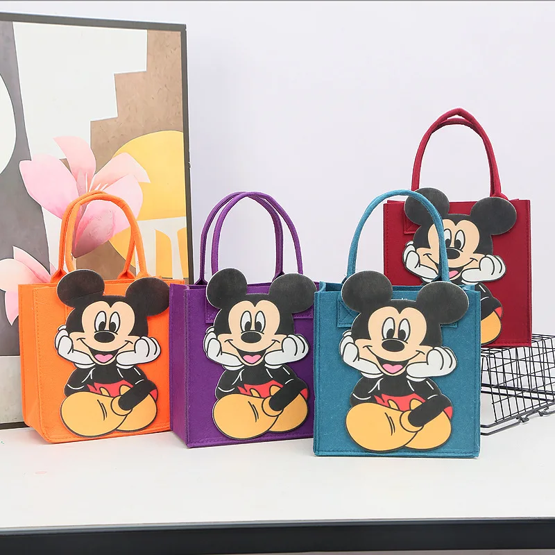 Disney Mickey Mouse Tote Felt Bag Women Handbag Cartoon Casual Wrist Bags Large Capacity Purse Cute Portable Commuter Bag Gift