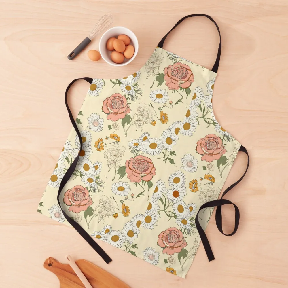 

Hand-drawn floral motifs Apron Christmas gift Kitchen Kawaii Accessories Household Items Kitchen Apron