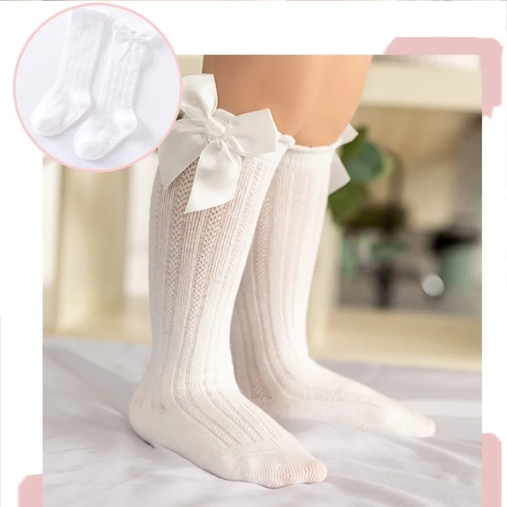 

6 Pairs Fashion Long Baby Knee Socks Soft Comfortable Kids Socks Anti-slip Elastic Big Bow Hosiery Baby Clothing