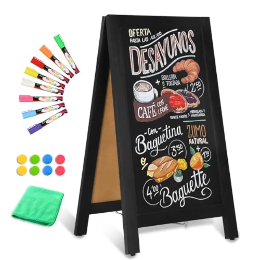 

Wooden A-Frame Sign, Magnetic Chalk Board Sign Board, Double-Sided Sandwich Board Signs Outdoor, Chalkboard Easel, Menu Board f