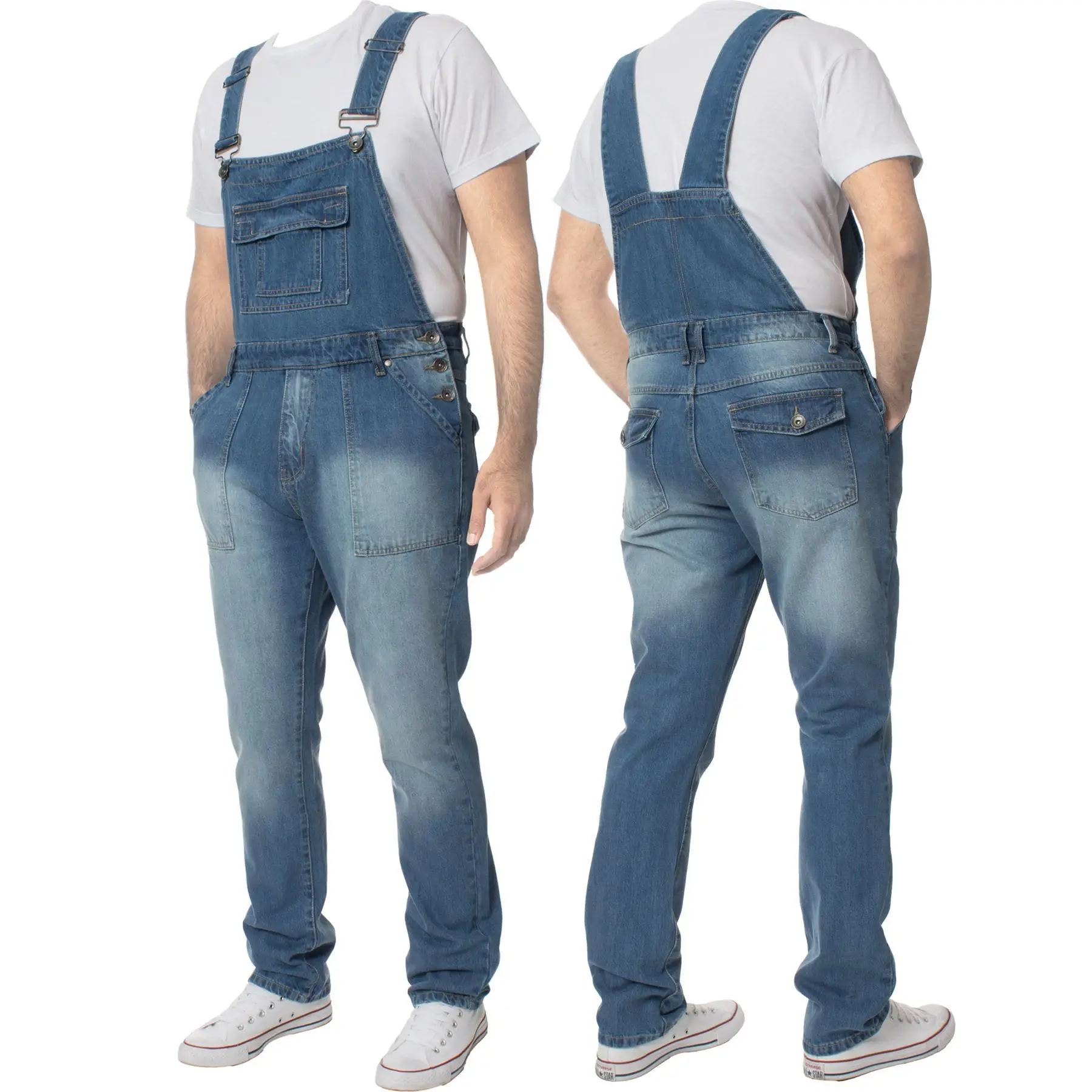 Overalls Men's Casual Multi-Bag Elastic Slim-fit Pants Men's Denim Overalls view 6