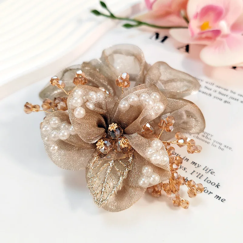 Neue Organza-Blumen-Accessoires Coletero Grande Para Cabello Scrunchies Kroattoкики Волос Kristall-Haarseil für Damen – Detail 8