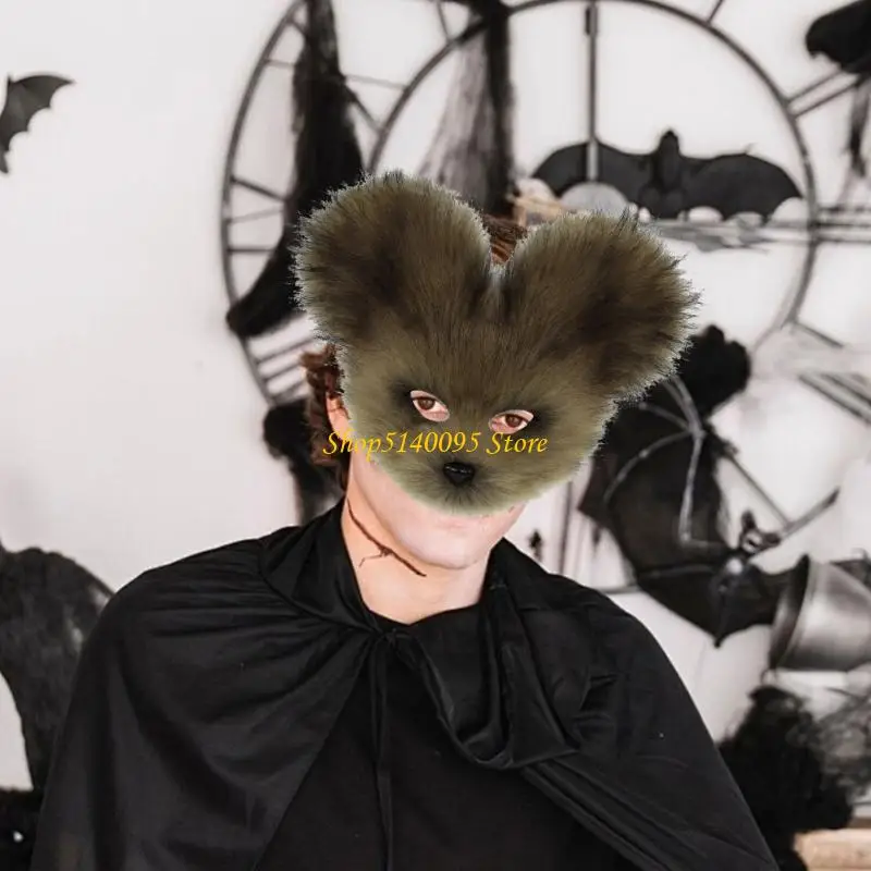 DXAE الحيوان نصف الوجه قناع فو الفراء أفخم الماوس قناع هالوين تأثيري ملابس تنكرية للحفلات الدعائم قناع تنكر للنساء الرجال