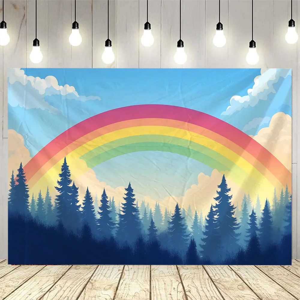 

Rainbow Forest Tapestry Retro Landscape Background Poster Dreamy Cartoon Hippie Home Decoration Living Room Bedroom Wall Hanging