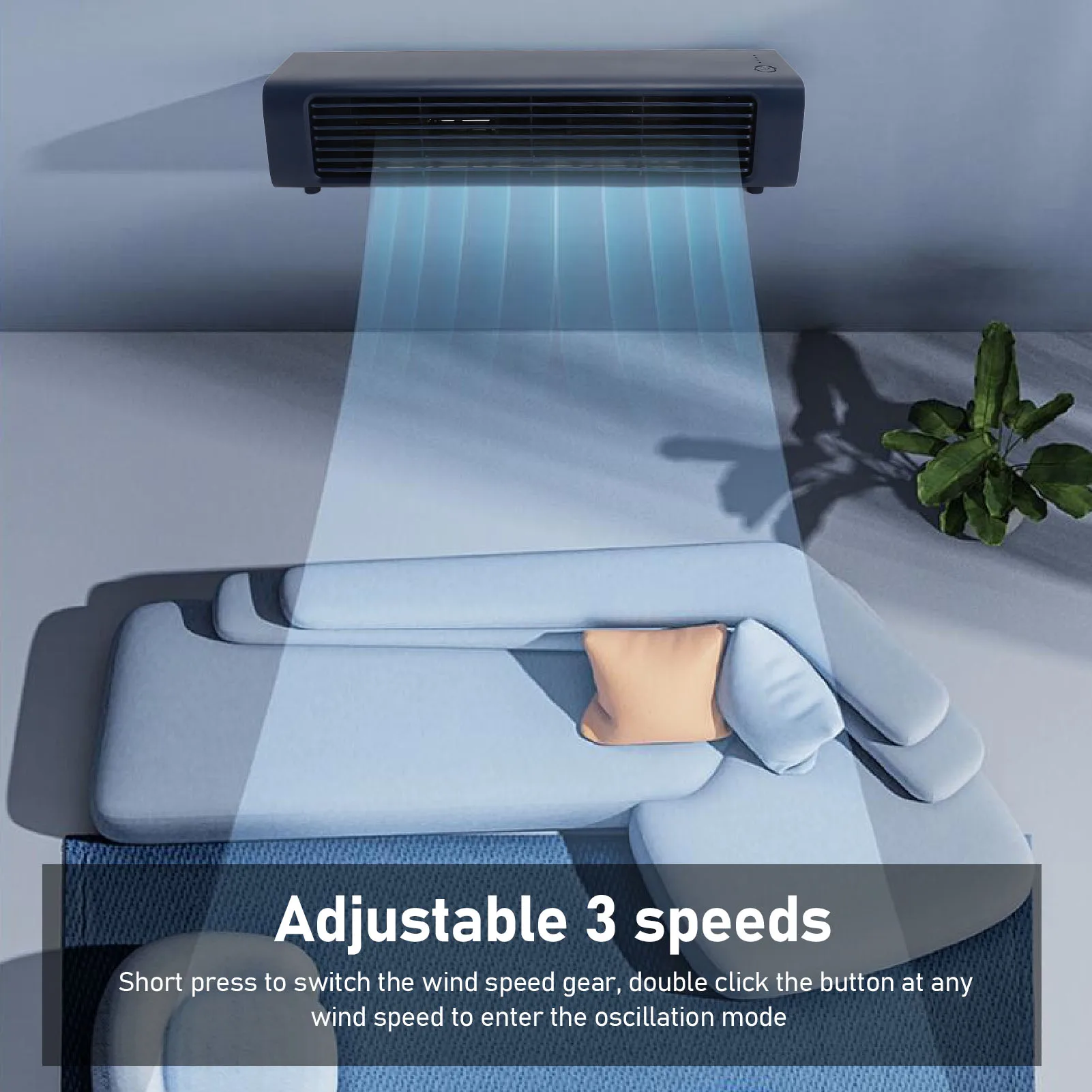 Kipas Meja ABS Tenang 3 Kecepatan Kipas Berosilasi Remote Control Portabel USB Isi Ulang Tanpa Bilah dengan 2 Kait Dinding untuk Kantor