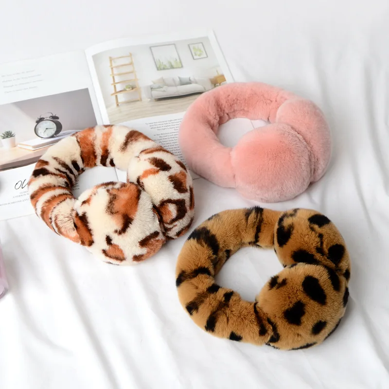 Rabbit Fur Earmuffs For Women Winter Ear Warmer Fold Ear Protection Headwear Cold Weather Furry Real Rex Rabbit Ear Covers