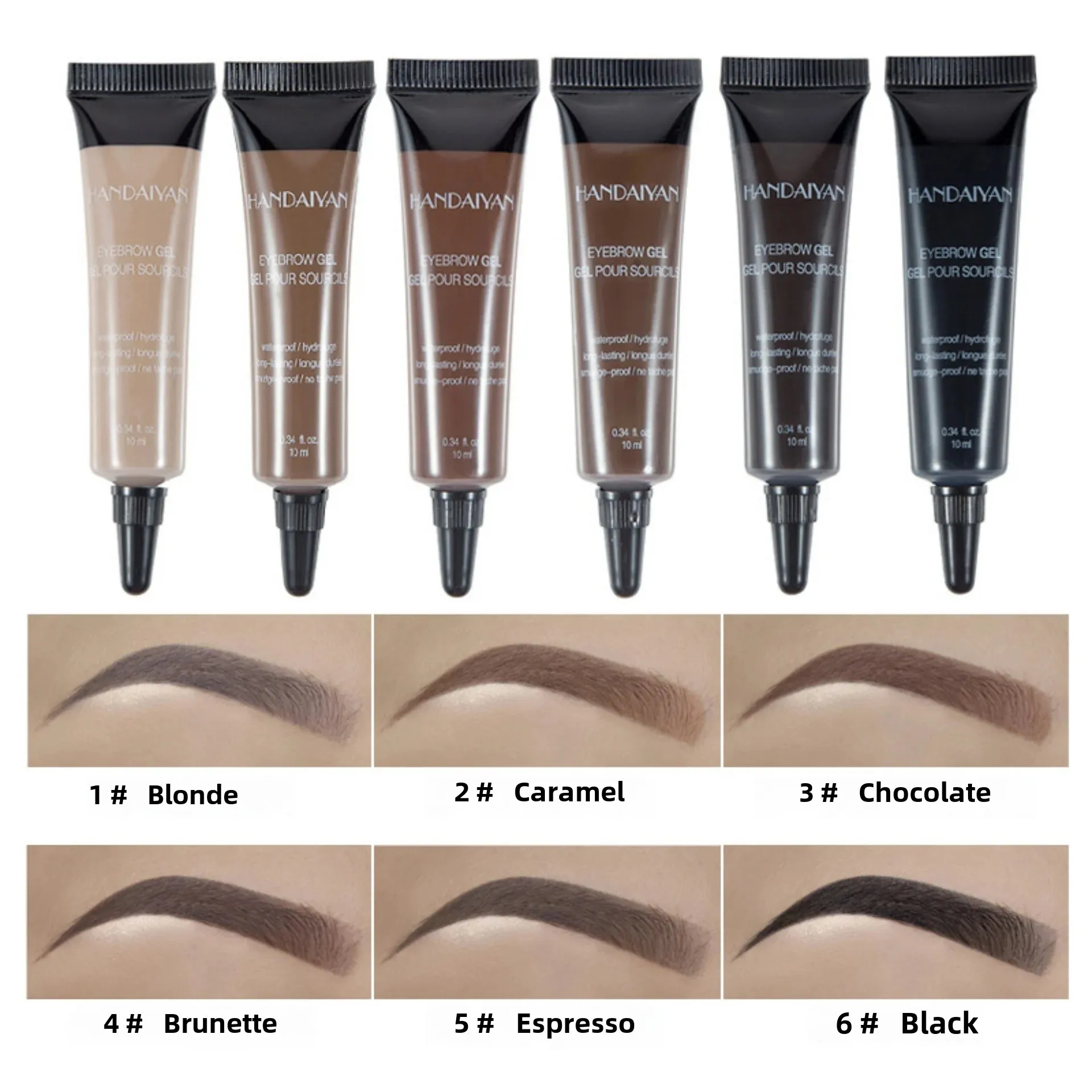 Natural Eyebrow Tint Gel Waterproof Smudge Proof 6 Shades Pigmented Cream Enhancer with Dual Ended Brush