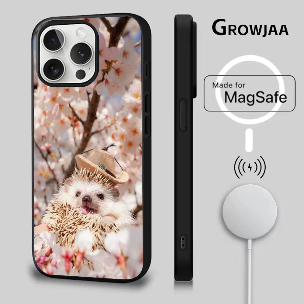 حافظة هاتف على شكل حيوان القنفذ لهاتف آيفون 16e,16,15,14,13,12,11,Plus,Pro,Max,Mini Magsafe شحن لاسلكي مغناطيسي