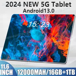 2024 안드로이드 13 태블릿, 11.6 인치, 16GB RAM, 1TB ROM, 12000mAh 배터리, 10 코어 IPS HD 터치 스크린 태블릿 FD65362862, 신제품