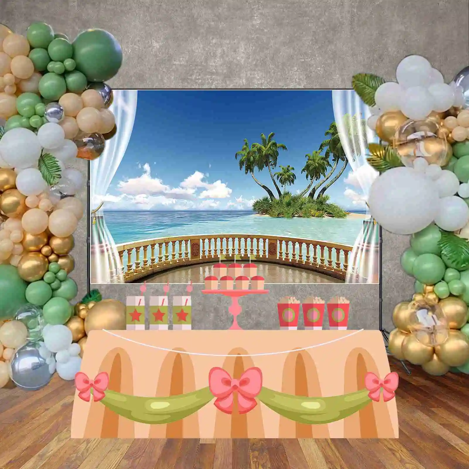 MOON.QG-fundo de praia tropical para mulheres, folhas de palmeira, cenários oceânicos azuis, adereços personalizados de fotocall de festa, fundo de férias