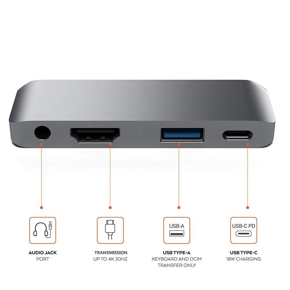 

USB Adapter with USB-C Type C PD Charging 4K USB 3.0 3.5mm Headphones for Laptop WC7366 (Grey)