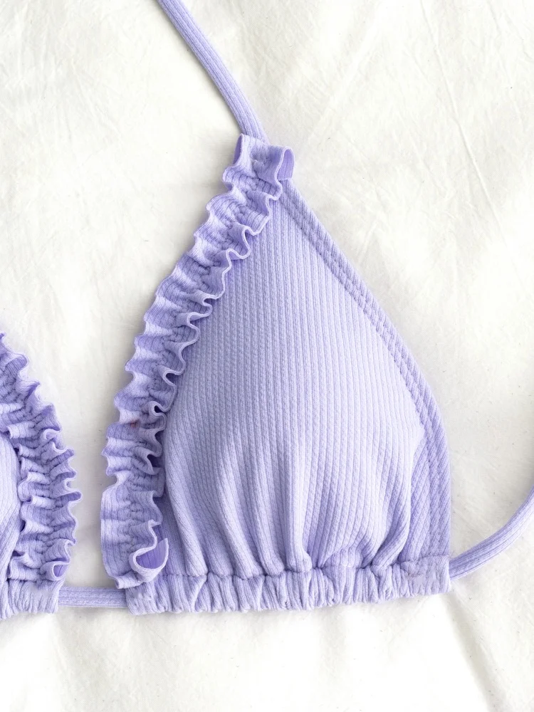 Bikini Frauen Badeanzug 2025 Neue Solide Halter Design Bikini Set Sexy Spitze Up Bademode Sommer 2 Stück Set Strand Badeanzug weibliche