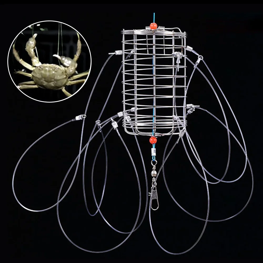 

Crab Catching Tool Lure Trap 8 Laps Stainless Steel Crab Bait Fishing Cages Traps Thickened Line with Noose for Hairy Crab