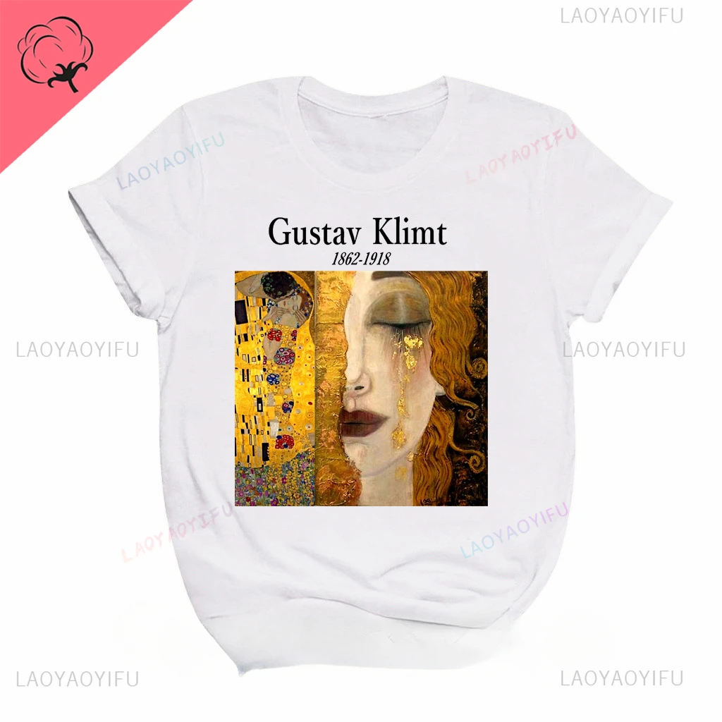 Gustav Klimt letterprint Chic Harajuku pattern Art oil painting Fashion trend Casual short sleeved summer feminine male T-shirt