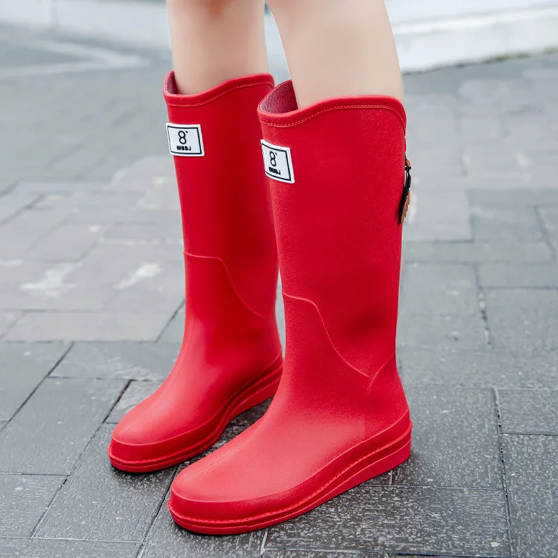 

Four Season Long Tube Waterproof and Wear-resistant Women's Rain Boots Outdoor Hiking Anti Slip Rain Shoes Red Water Shoes