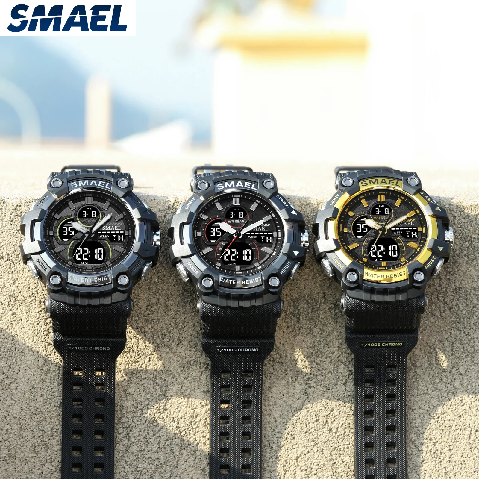 SMAEL Tactical Watch Male Student Sports Dual Display Digital Waterproof Glow Men\'s Watch 8079