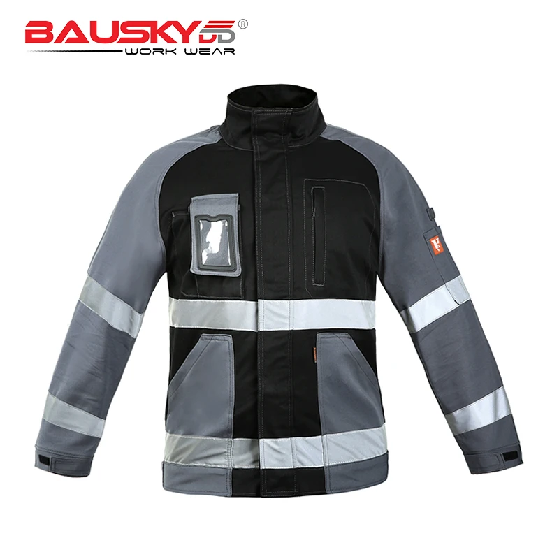 Two Tone Men's Multiple Pockets Work Jacket With High Visibility Reflective Tapes Workwear