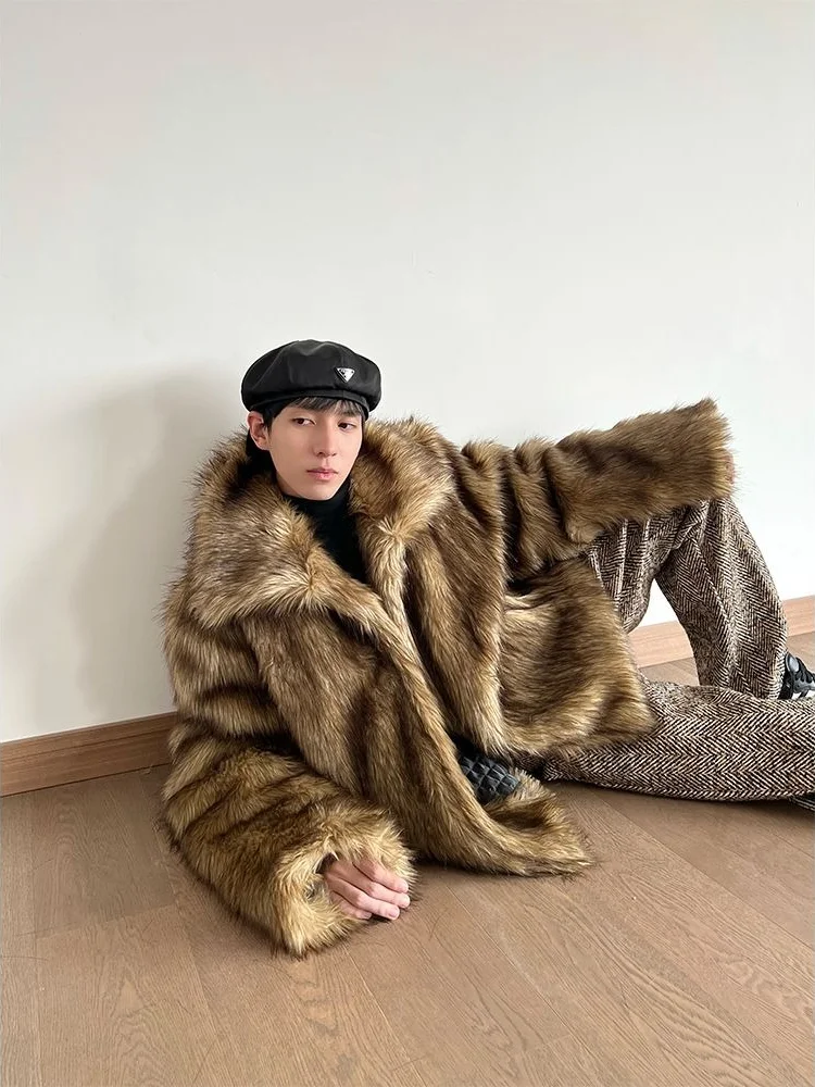 Men's Faux Fox Fur Thickened Coat Short Winter Plush Warm Furry Jacket Luxury Hip Hop Trendy Cold-Resistant Outwear Overcoat view 2