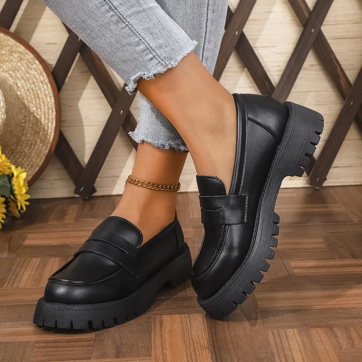 New Style Fashion Women's Spring Shoes Women Thick-soled College Style Casual Loafers Genuine Luxury Leather Shoes Zapatos Mujer