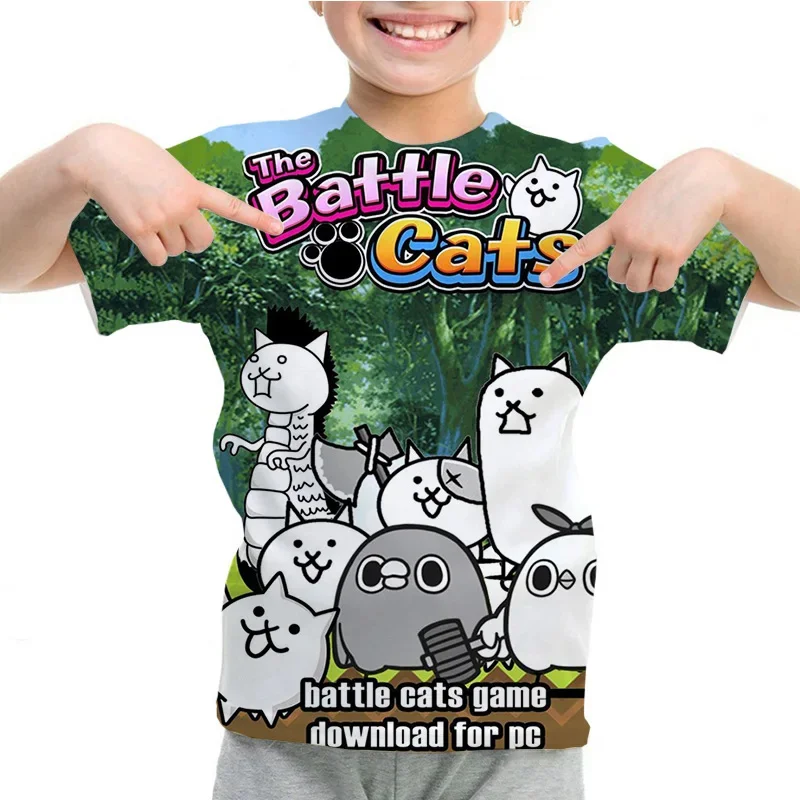 New 3D Game The Battle Cats Printing T Shirt Children Fashion Streewtear Hip Hop Short Sleeves Funny Tee Shirts For Men Y2k Tees