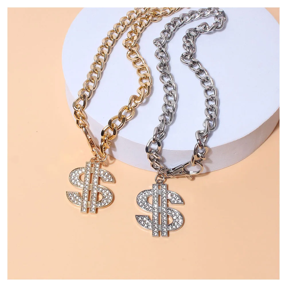 Luxury Dog Collar Necklace for Small Medium Dogs Dollar Sign Pendants Hip Hop Gold/Silver Plated Chain Jewelry Pet Accessories