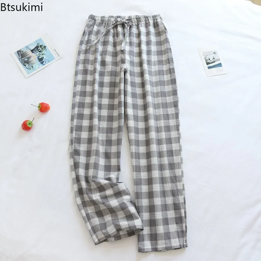 New2025 Coppia di cotone Pantaloni da notte Comodi pantaloni da notte unisex Plaid Stile semplice Pantaloni da casa Uomo Primavera Estate Pantaloni