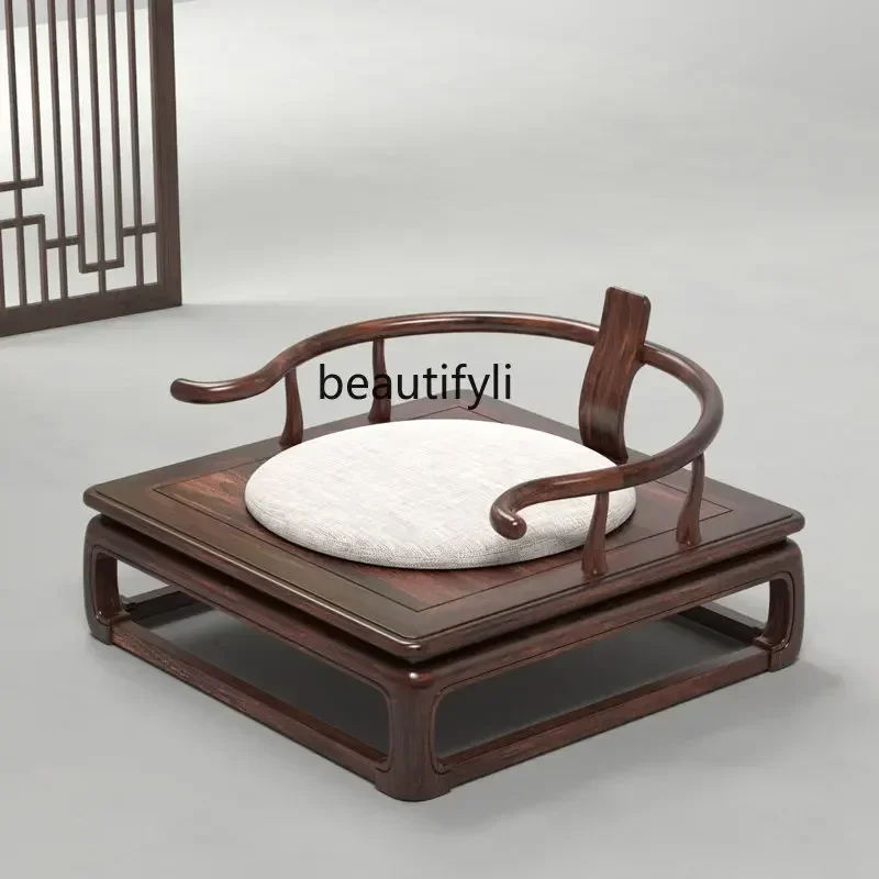 Round-Backed Armchair Solid Wood Buddha Chair Single Tatami Antique Meditation Cross Leg Za-Zen Chair Short Tea Chair