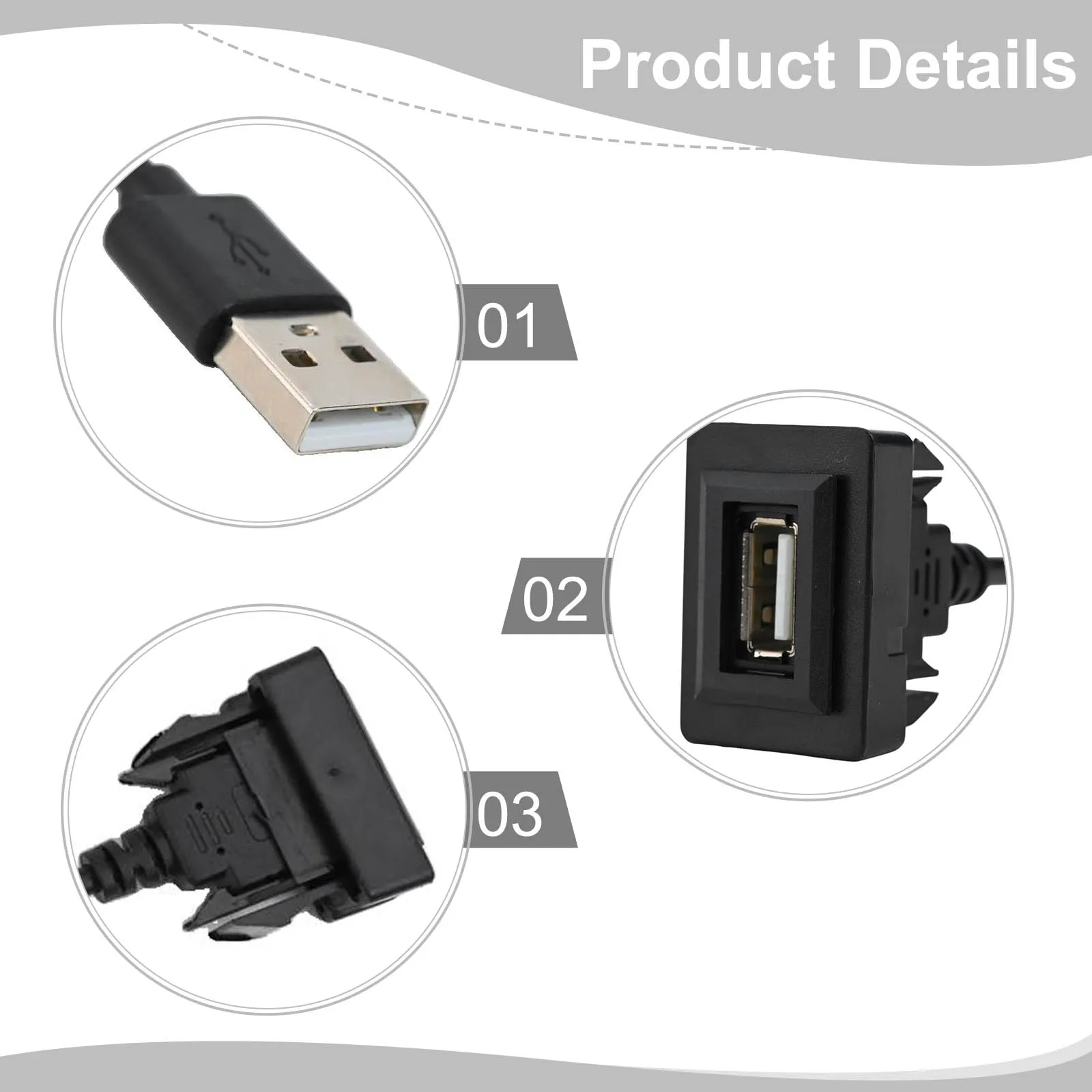 Mobile Device Charging 200mm Cable Length Vehicle USB Socket 200mm Cable Length Clip-In Fitment Compact Design Easy Installation