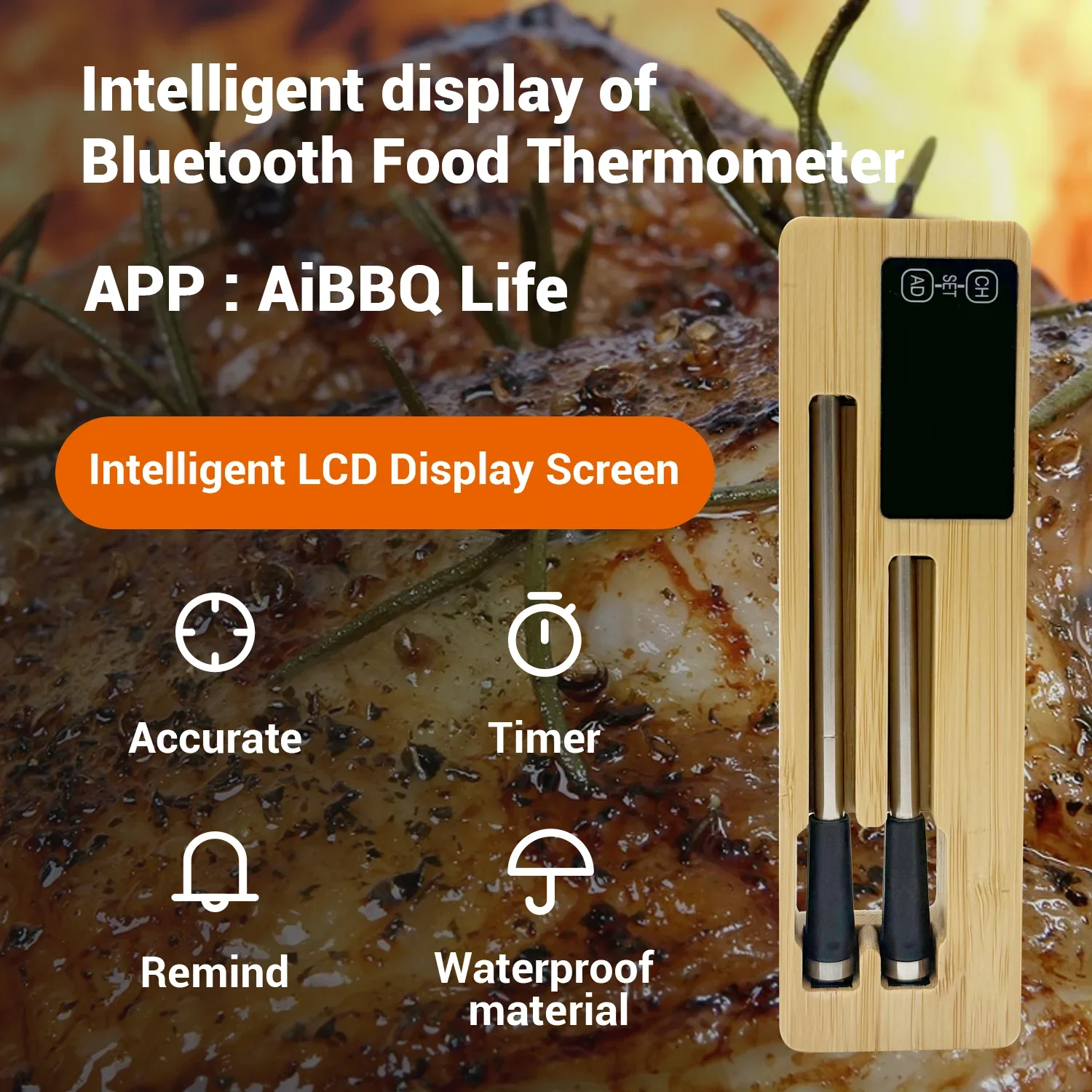 Hot Selling Meat Thermometer with 2 Probe wireless Food Cooking Thermometer for Grilling BBQ