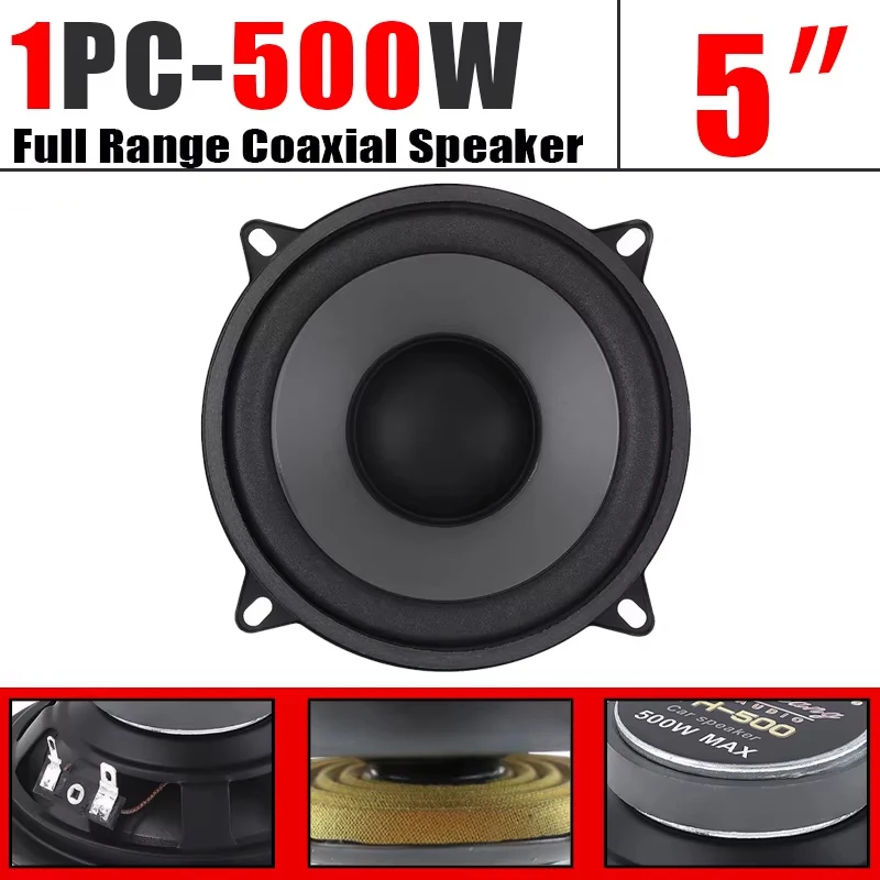 Altavoces para coche, altavoz Coaxial automotriz de 5 pulgadas para puerta de vehículo, Audio, música, estéreo, Subwoofer, frecuencia de rango completo, 500W, 1 ud.