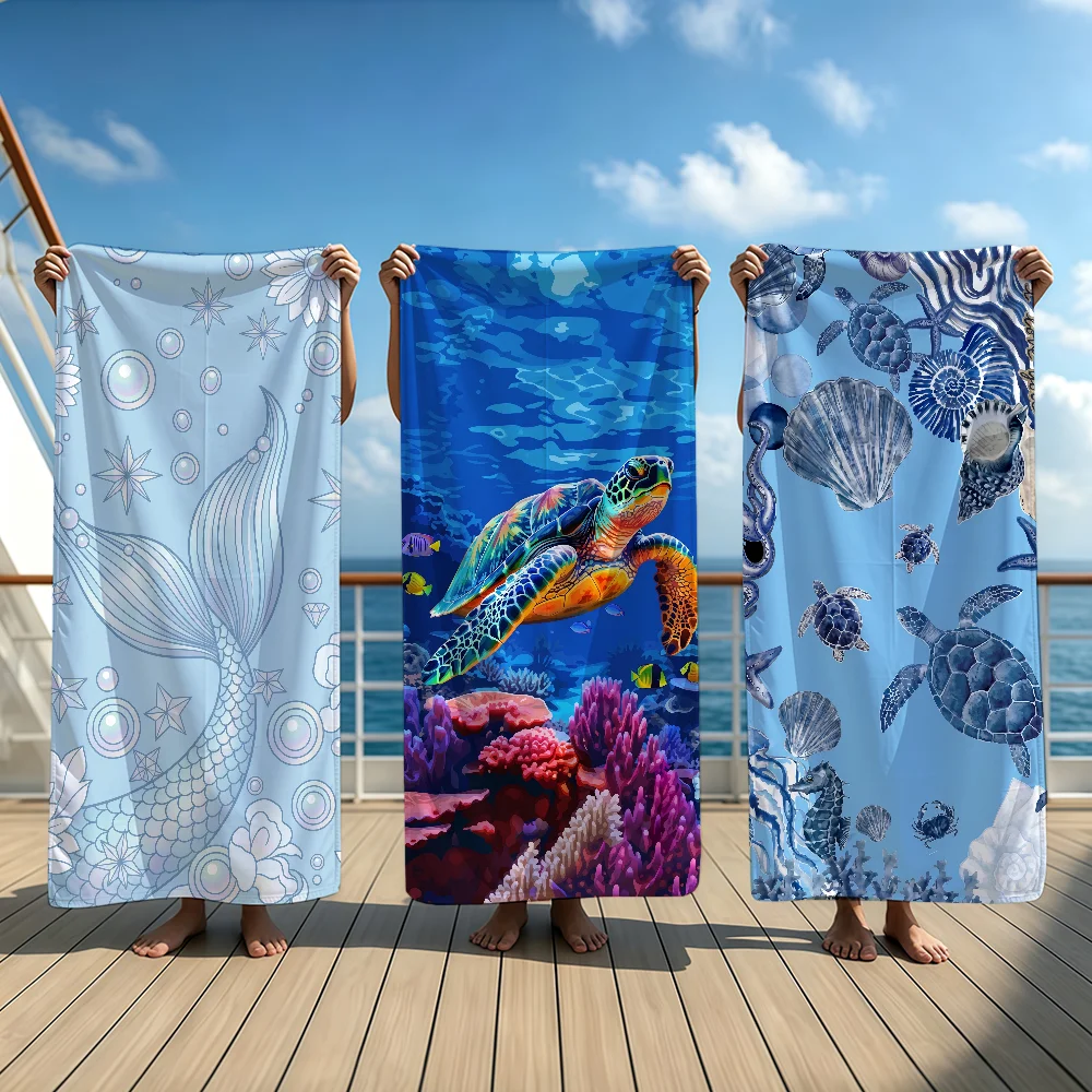 Beach Turtle Animal Printed Towel Beach Oversized Soft Ultra Absorbent Quick Drying Large Pool Travel Camping Bathroom