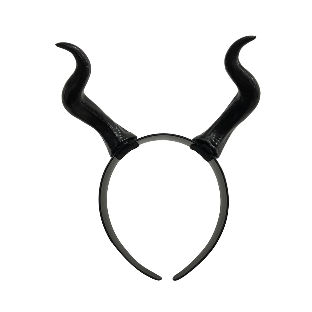 Women Black Queen Witch Demon Horns Headpiece Cosplay Animal Antelope Ox Devil Girl Headdress Halloween Party Costume Headband