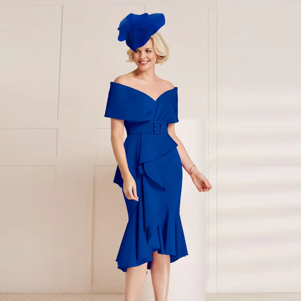 

Платье-русалка для матери невесты для женщин, свадебное вечернее платье с v-образным вырезом и открытыми плечами для свадебных гостей, вечерние платья длиной до чая