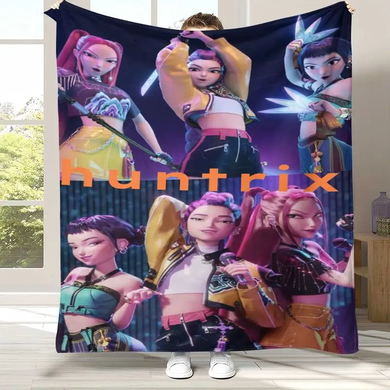 Kpop D-Demon H-Hunters Girl Group Cartoon Soft Flannel Blanket,Cozy Throw Blanket for Bed,Sofa,Living Room,Picnic,,Home Decor