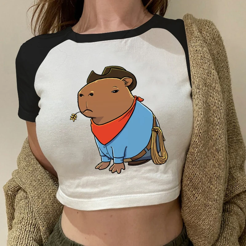 Capybara Ballerina Costume Graphic T Shirt Capybara Cowboys Print Crop Tops Streetwear Casual Soft O-Neck Women's Y2K Baby Tees