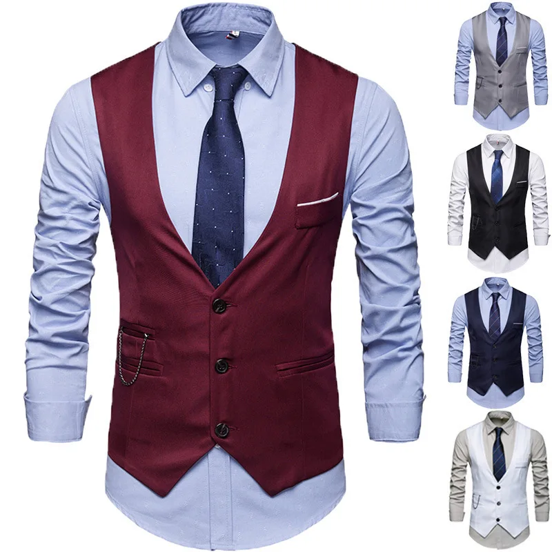 

New Men's Solid Color Suit Vest British Slim-Fitting Oversized Waistcoat Vest