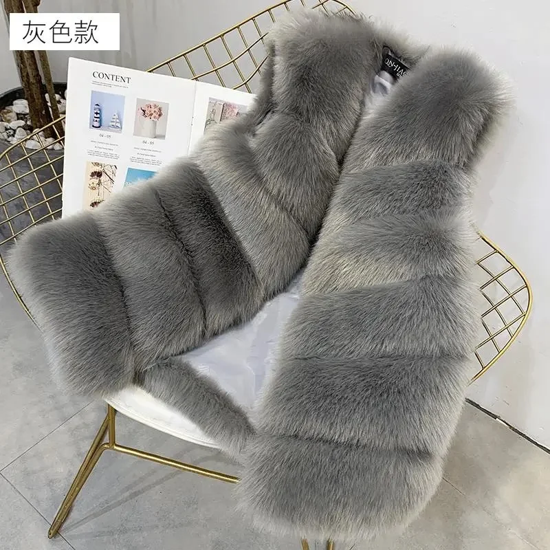 New Autumn Winter Korean Mid Length Faux Fur Vest Jacket Women's Casual Sleeveless Comfortable Loose Warm Female Waistcoat Top